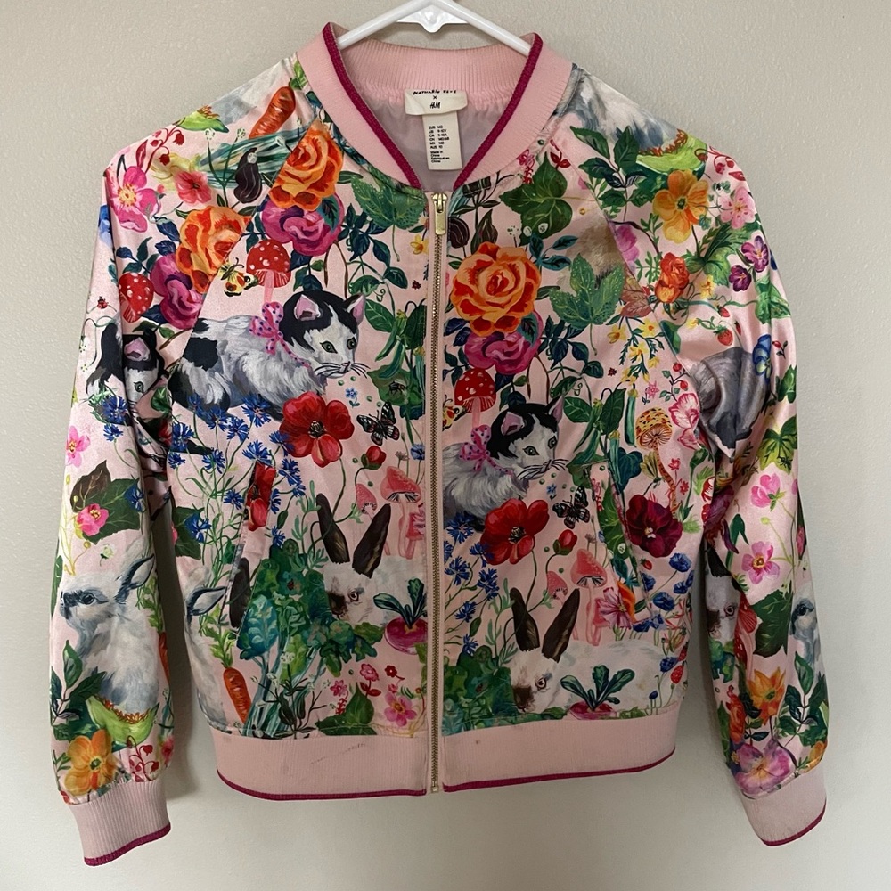 H&M Nathalie Lete satin printed pattern bomber jacket. Size 9-10Y.